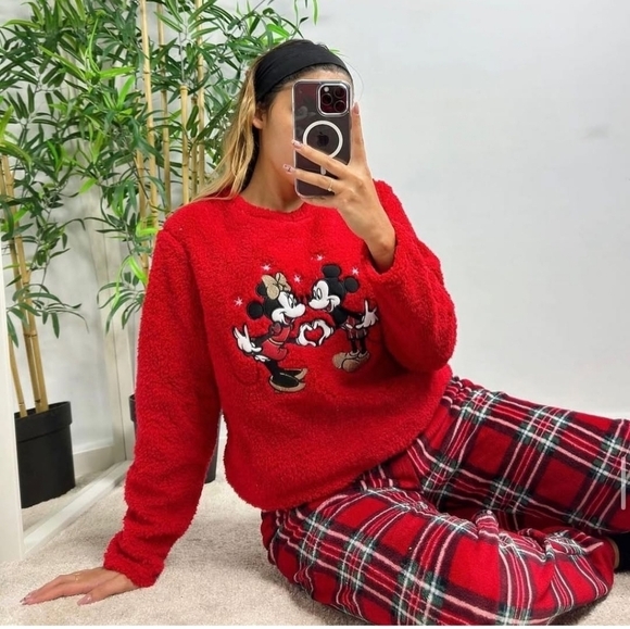 Disney Other - Disney Christmas Red Fleece Pajama Set for Women